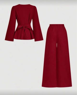 Conjunto elegante mujer rojo burdeos