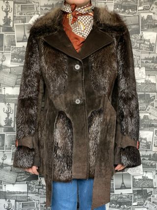 Chaquetón vintage ante y pelo Lobo