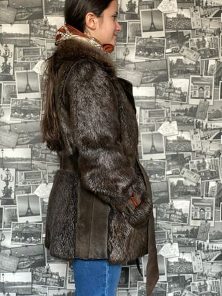 Chaquetón vintage ante y pelo Lobo