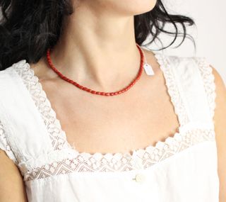 Collana vintage in corallo Bambù rosso e oro 14k