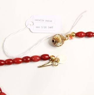 Collana vintage in corallo Bambù rosso e oro 14k