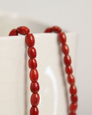 Collana vintage in corallo Bambù rosso e oro 14k