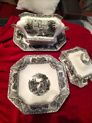 Sopera, bandeja, ensaladera Cartuja porcelana