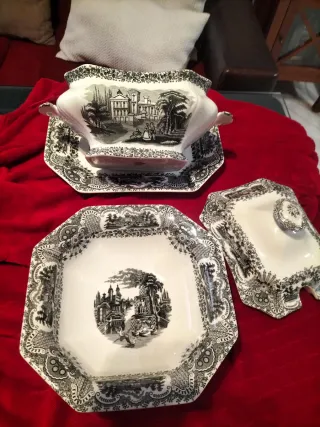 Sopera, bandeja, ensaladera Cartuja porcelana