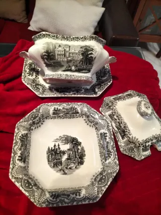 Sopera, bandeja, ensaladera Cartuja porcelana