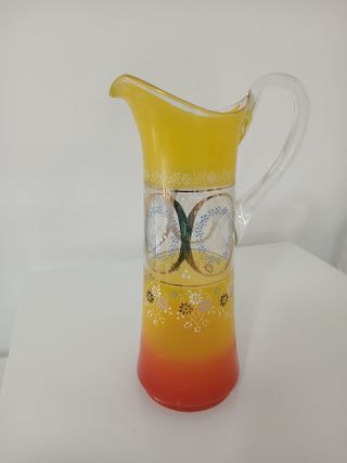 Antica Brocca Caraffa in Vetro Giallo e Arancione