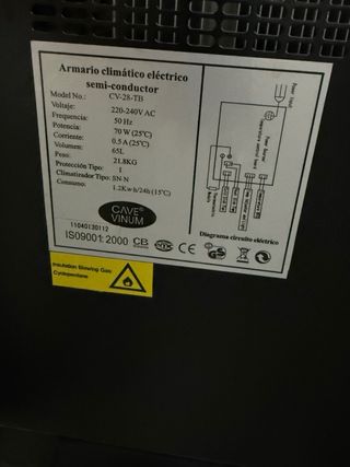 Vinoteca Cave Vinum CV-28-TB(28 botellas) +6 copas