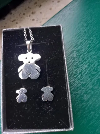 Colgante y pendientes oso acero inoxidable