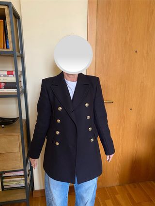 Chaqueta Zara Lana Manteco Negra Talla XS