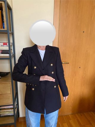 Chaqueta Zara Lana Manteco Negra Talla XS