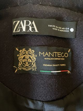 Chaqueta Zara Lana Manteco Negra Talla XS