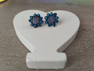 Pendientes flor azul y plateado