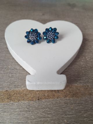 Pendientes flor azul y plateado