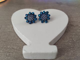 Pendientes flor azul y plateado