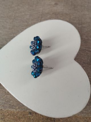 Pendientes flor azul y plateado