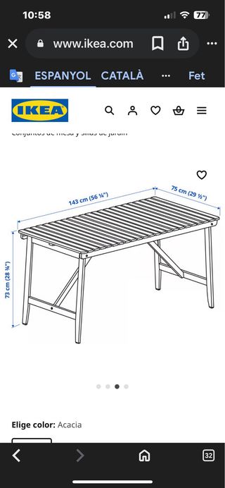 Conjunto Mesa y Sillas Terraza Ikea Madera Teka