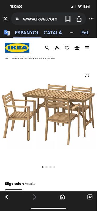 Conjunto Mesa y Sillas Terraza Ikea Madera Teka
