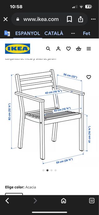 Conjunto Mesa y Sillas Terraza Ikea Madera Teka