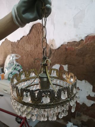 Lámpara colgante antigua de cristal y metal