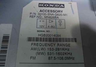 39100sna sistema audio / radio honda civic 2030915
