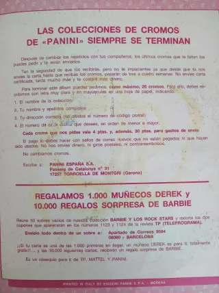 Album di figurine Barbie Rock Stars. 1986.