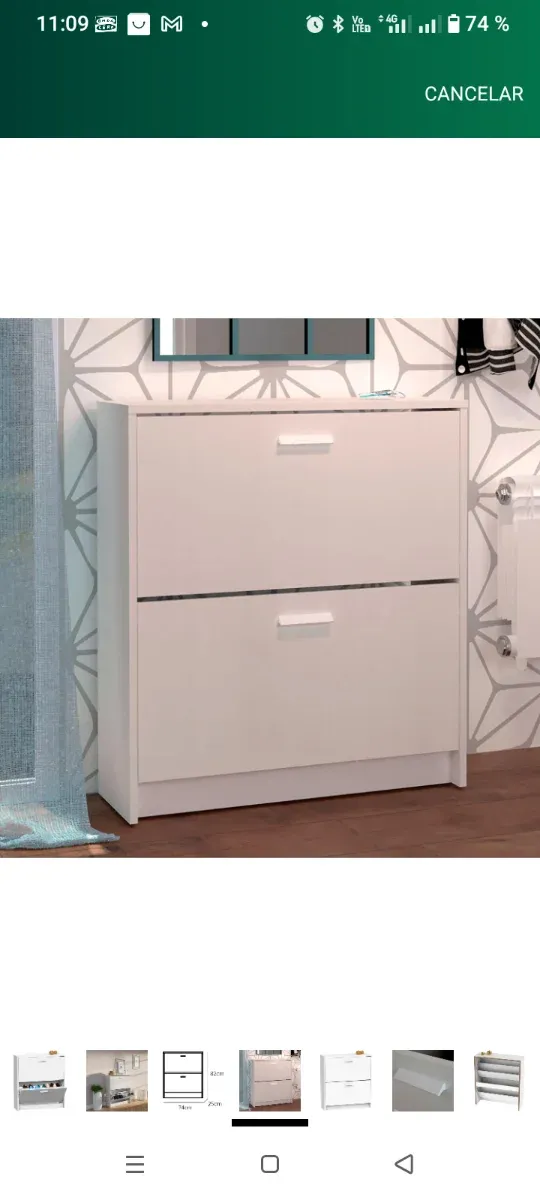 Zapatero blanco con 2 cajones