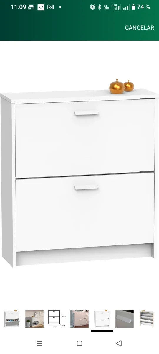 Zapatero blanco con 2 cajones