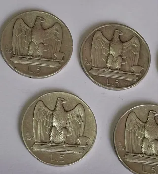 Seria 5 lire Aquilotto Argento 5 monete 1926-30