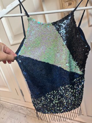 Top lentejuelas azul y multicolor