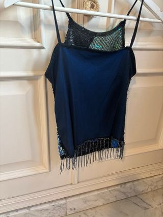 Top lentejuelas azul y multicolor