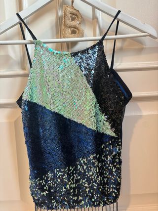 Top lentejuelas azul y multicolor