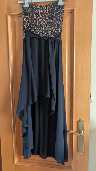 Vestido fiesta negro y dorado lentejuelas