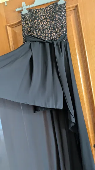 Vestido fiesta negro y dorado lentejuelas