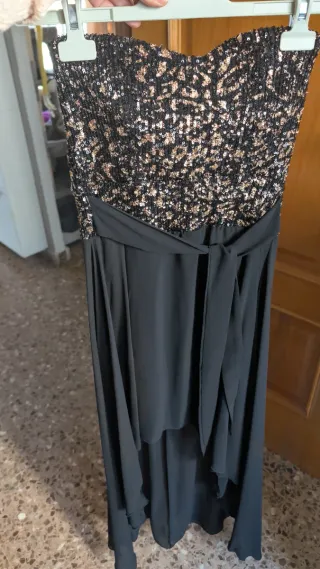 Vestido fiesta negro y dorado lentejuelas