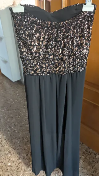 Vestido fiesta negro y dorado lentejuelas