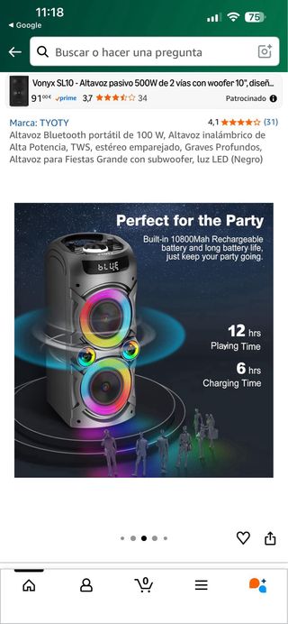 Altavoz Bluetooth 100W TWS LED Negro