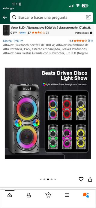 Altavoz Bluetooth 100W TWS LED Negro