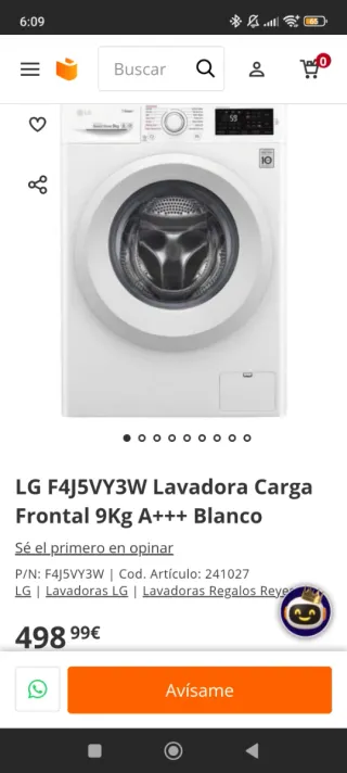 Lavadora LG 9kg F4J5VY3W Direct Drive Steam