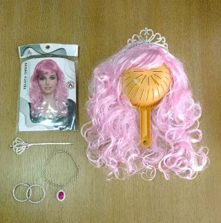 Peluca Rosa Princesa/Barbie y Accesorios