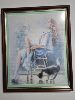 Cuadro Decorativo Mujer y Gato