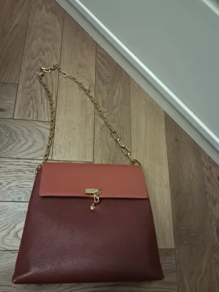 Borsa donna pelle marrone e rossa