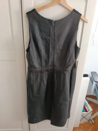 Vestido Cortefiel Negro Punto y Piel Talla 42