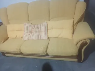 Sofá 3 plazas tela madera