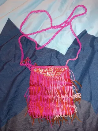 Bolso Fiesta Flecos Lentejuelas Rosa