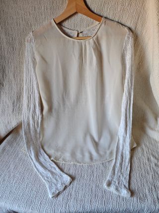Camisa blanca bordados transparencias talla m