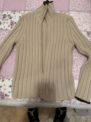 Jersey Zara Hombre Beige Marrón Cremallera