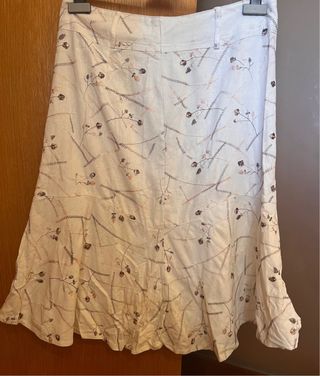 Falda Lino Estampada Beige y Marrón