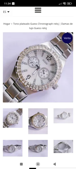 Reloj Guess Mujer Plata y Blanco con pedrería
