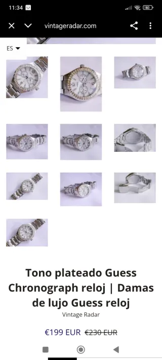 Reloj Guess Mujer Plata y Blanco con pedrería