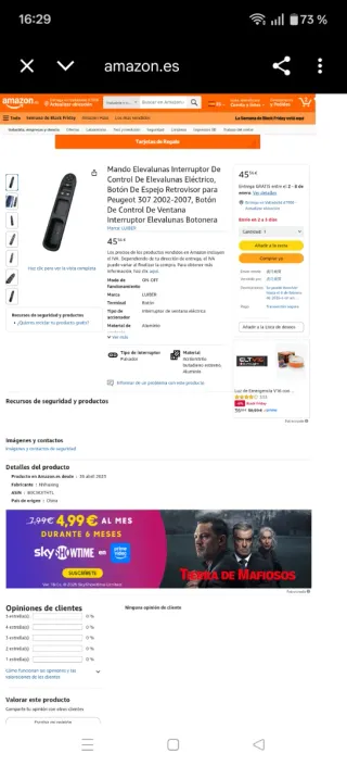 Interruptor Elevalunas Peugeot 307 2002-2007